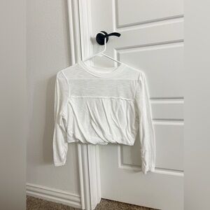 Free People Movement White Long Sleeve Cropped Shirt